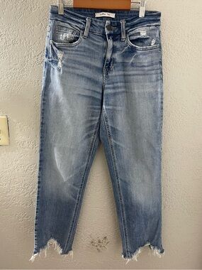 Willow & Root Women Light Blue High Rise Straight Distressed Denim Jean Size 25